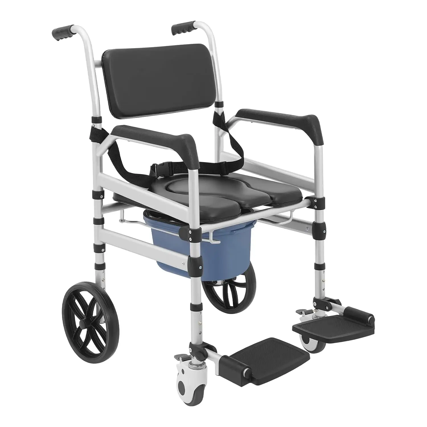 Foldable Shower Chair with Wheels, Shower Wheelchair Bedside Commode Chair