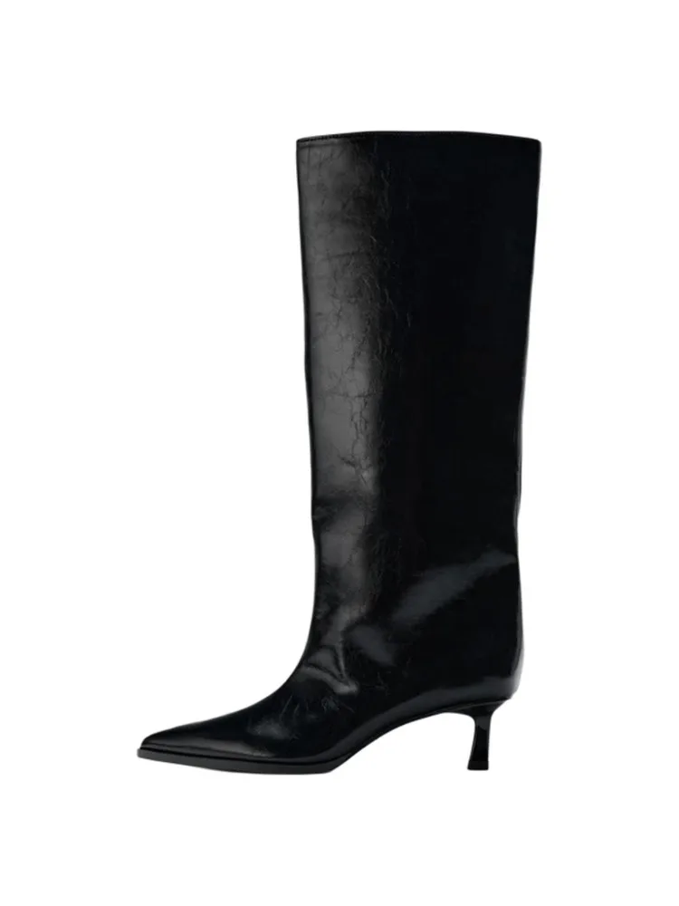 2026 botte large Tube bout pointu talon haut Tube pantalon bottes longues Faion chevalier bottes femmes nouveau automne hiver Oes