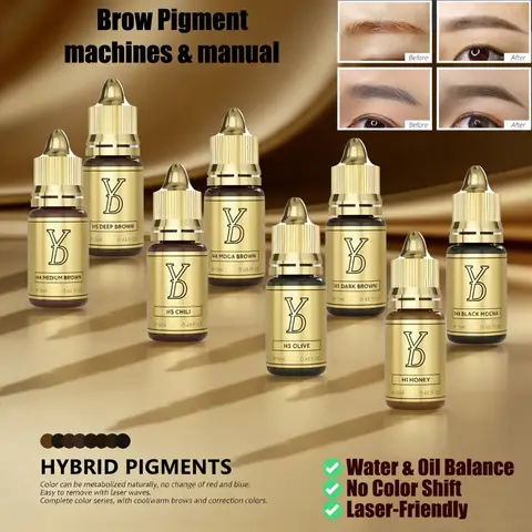 Bilashmart YD 12ML Hybrid Eyebrow Tattoo Ink Semi Permanent Makeup Pigment for Microblading Shading Long Lasting Brow Colors Correction Ink