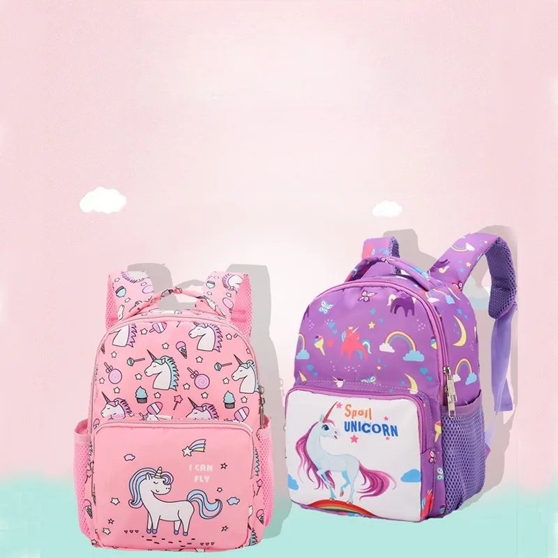 2026 Spring New Nylon Backpack Korean Unicorn Print Cute Cartoon Student School Bag