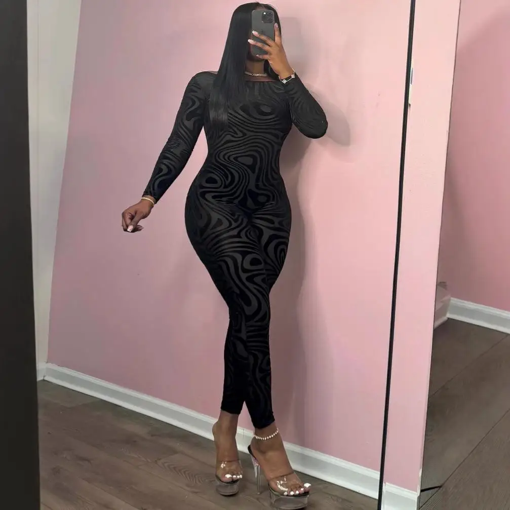 

Women's Printed Bal Tight Jumpsuit Low Waist Long Pants Thin Autumn Collection Faionable Ladies' One-Piece Suit