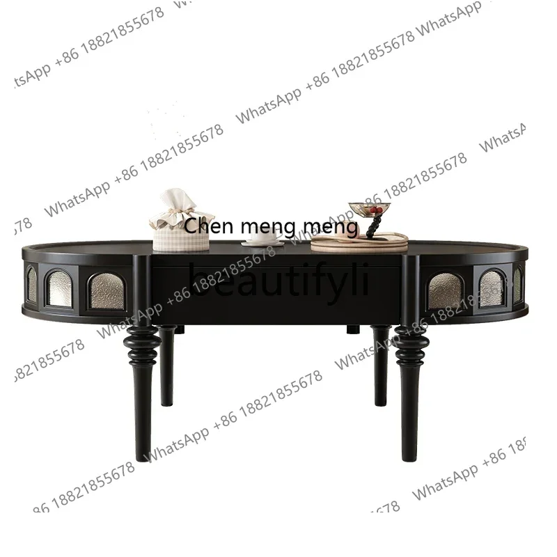 Oval coffee table tea table French medium and ancient style American retro solid wood coffee table