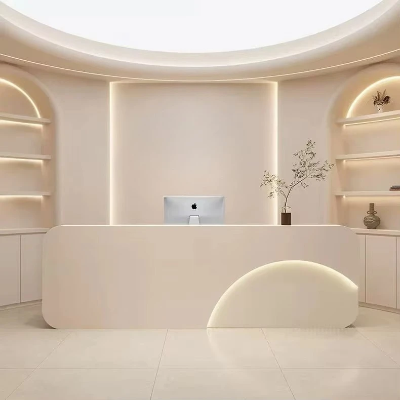 &c Factory Price Custom Size Wooden Salon White Reception Desk Table Office Hair Salon Reception Desk