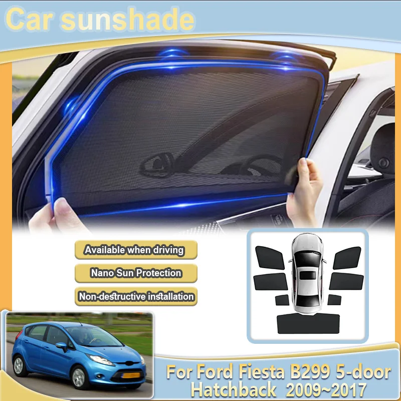 

For Ford Fiesta MK7 Accessories Mk6 Mark VI B299 2009~2017 5-door Hatchback Car Mesh Sunshade Light Blocking Curtains Sunscreen