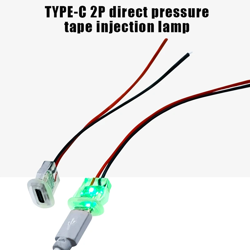 Type-C Clear Direct Compression Waterproof Female Socket With LED Lights Plate Charging Port Connector