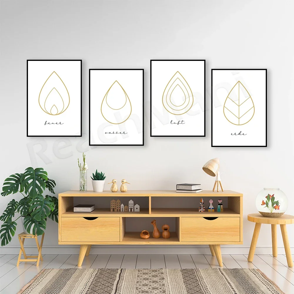 Element Earth, Element Water, Element Air, Element Fire, Abstract Art Poster Wall Decor Print, Four Elements, Ayurveda, TCM,