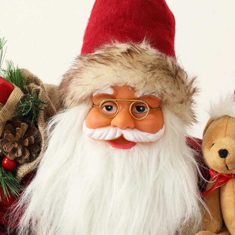 Santa Claus decorates Christmas dolls in the hotel shopping center scene layout.