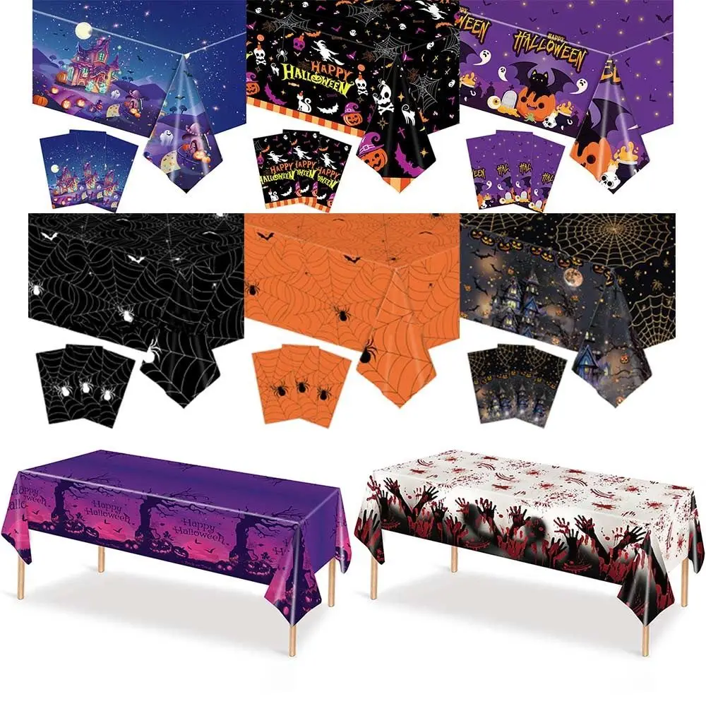 New Plastic Halloween Tablecloth Pumpkin Ghost Table Decoration Disposable Tablecloths Bronzing Table Cover Halloween