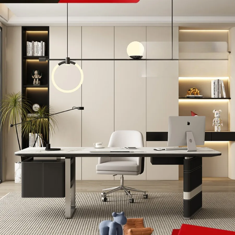 

Italian Style Slate Computer Desk Modern Home Living Room Large Long Desk Light Luxury Reading Study Table Escritorio Furniture