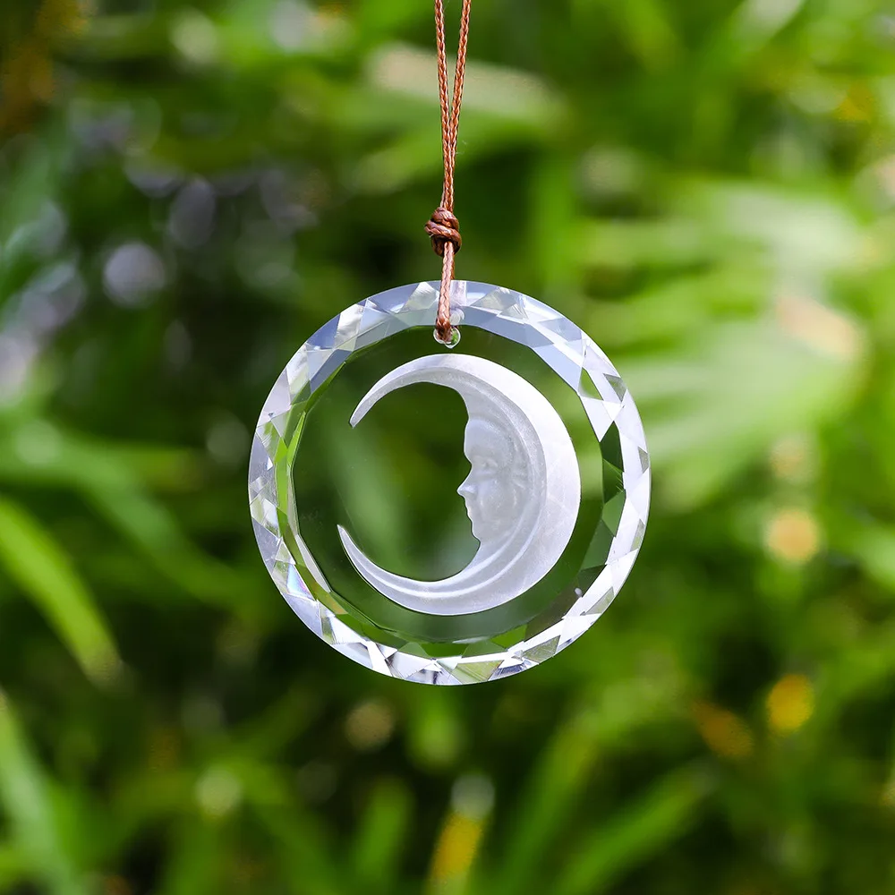 45mm Moon Crystal Suncatcher Mystery Witchcraft Hanging Glass Prism Faceted Rainbow Maker DIY Wind Chimes Pendant Home Car Decor