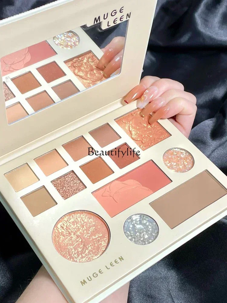 Waterproof and Durable Earth Color Milk Tea Orange Brown Shimmer Sequins Highlight Blush Makeup Palette