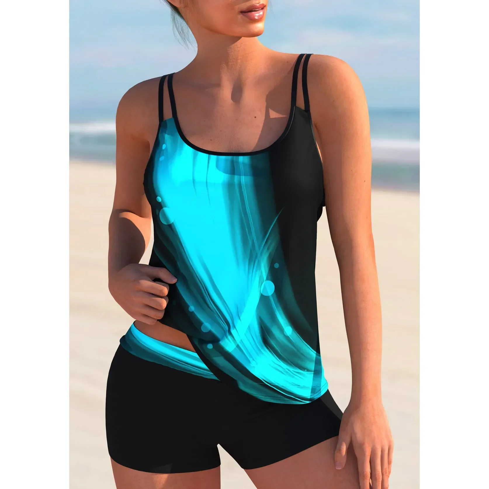 

Летний женский купальник, топ на бретелях, купальник, комплект из 2 предметов с черно-белым принтом граффити, сексуальный праздничный пляжный наряд, S-6XL