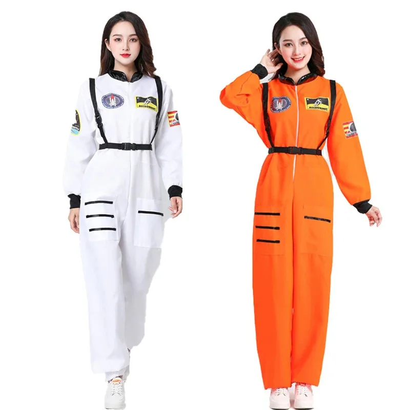 Astronaut Costume Adults Space Suit Men Women Couple Costumes Role Play Carnival Zipper Jumpsuit Astronaut White Costumes XS-3XL