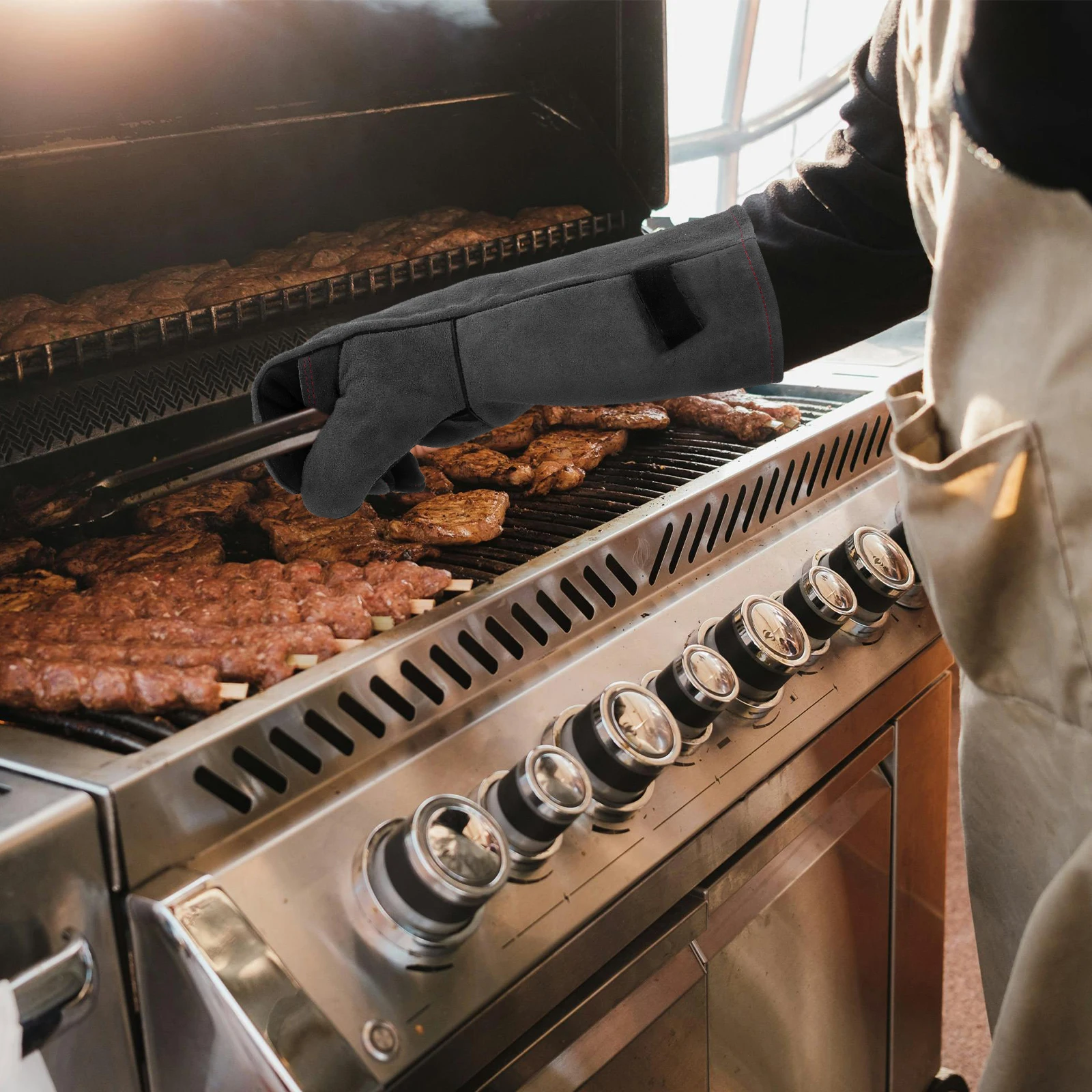 

Heat Resistant BBQ Gloves High Temperature Protection Fireplace Oven Mitts Insulated Cooking Thermal Cow Anti Slip