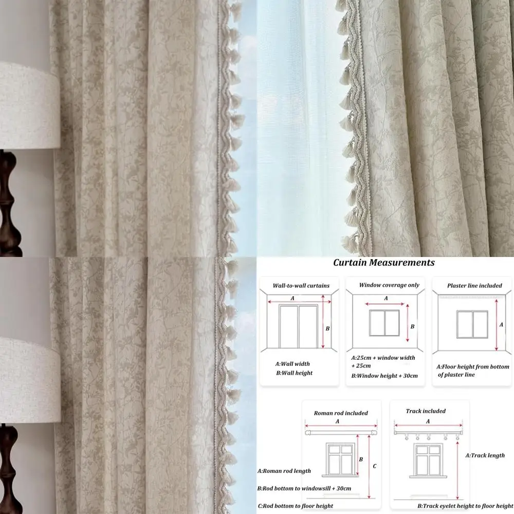 Embroidered Floral Polyester Blend Drapes with Boho Fringes for Living Room and Bedroom, Ideal for Blackout Window Curtains