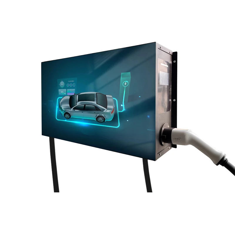 

New 32 Inch Advertising Screen Display 5 Inch Operation Screen Wifi Ocpp Type2 Plug Ac Ad Screen Double Guns Ev Charger