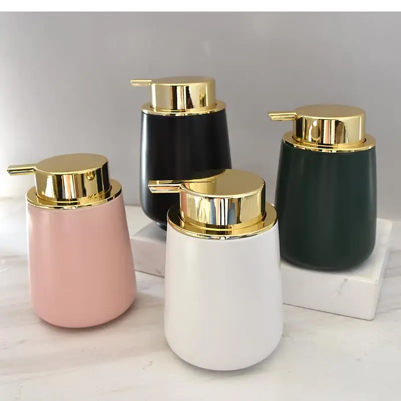 1pc Solid Color Liquid Soap Bottle European Ceramic Home Portable Shower Gel Shampoo Hand Sanitzer Holder Bathroom Accessories