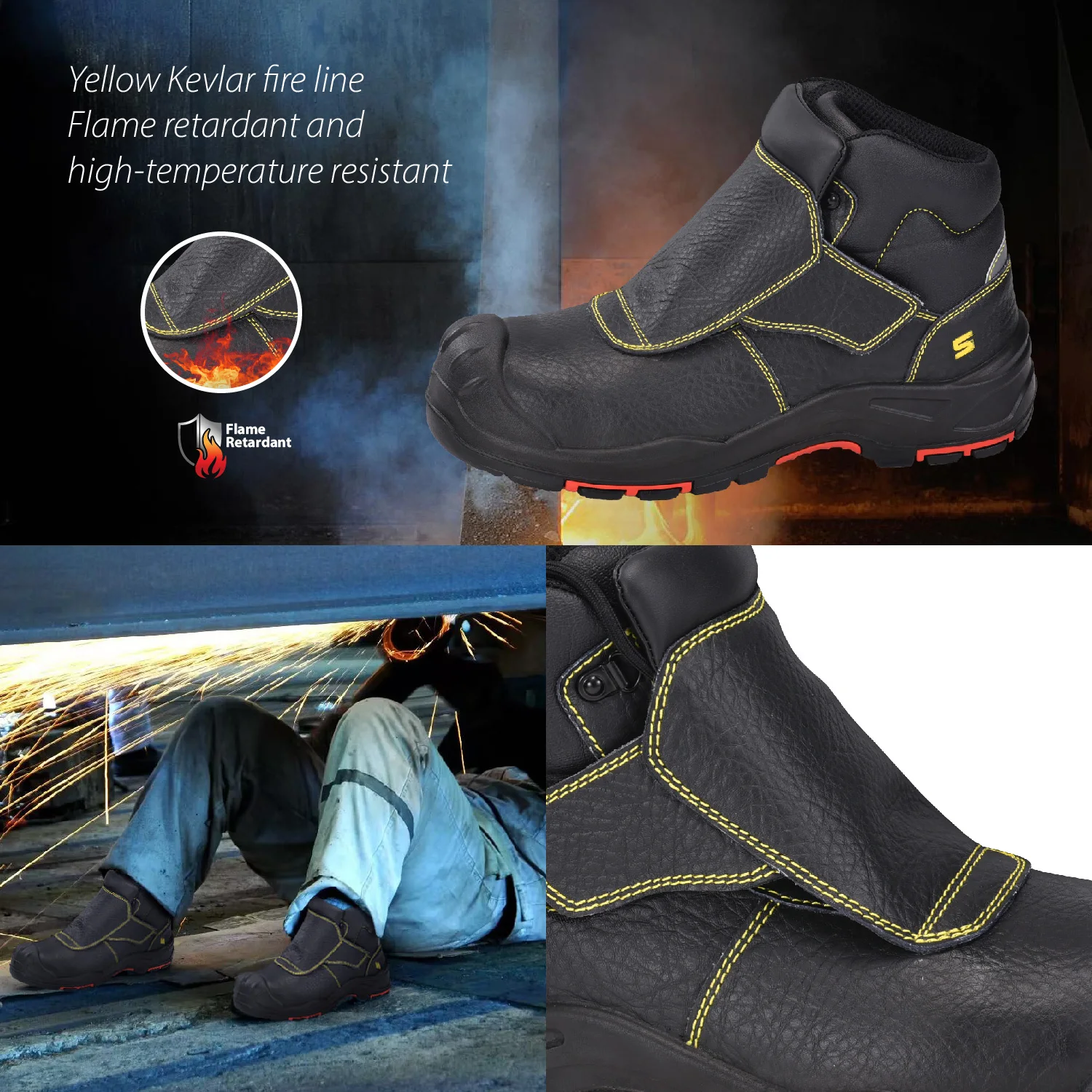 SAFETOE Welding Work Shoes S1P SRC Insulated Cowhide Leather Welder Safety Shoes 300 ℃ Heat Spark Resistant Stitch