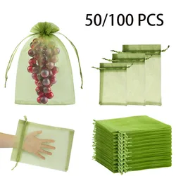 50/100 PCS Drawstring Mesh Bags Bundle Mouth Organza Bag Candy Jewelry Packaging Wedding Party Gift Bag Garden Fruit Storage Bag