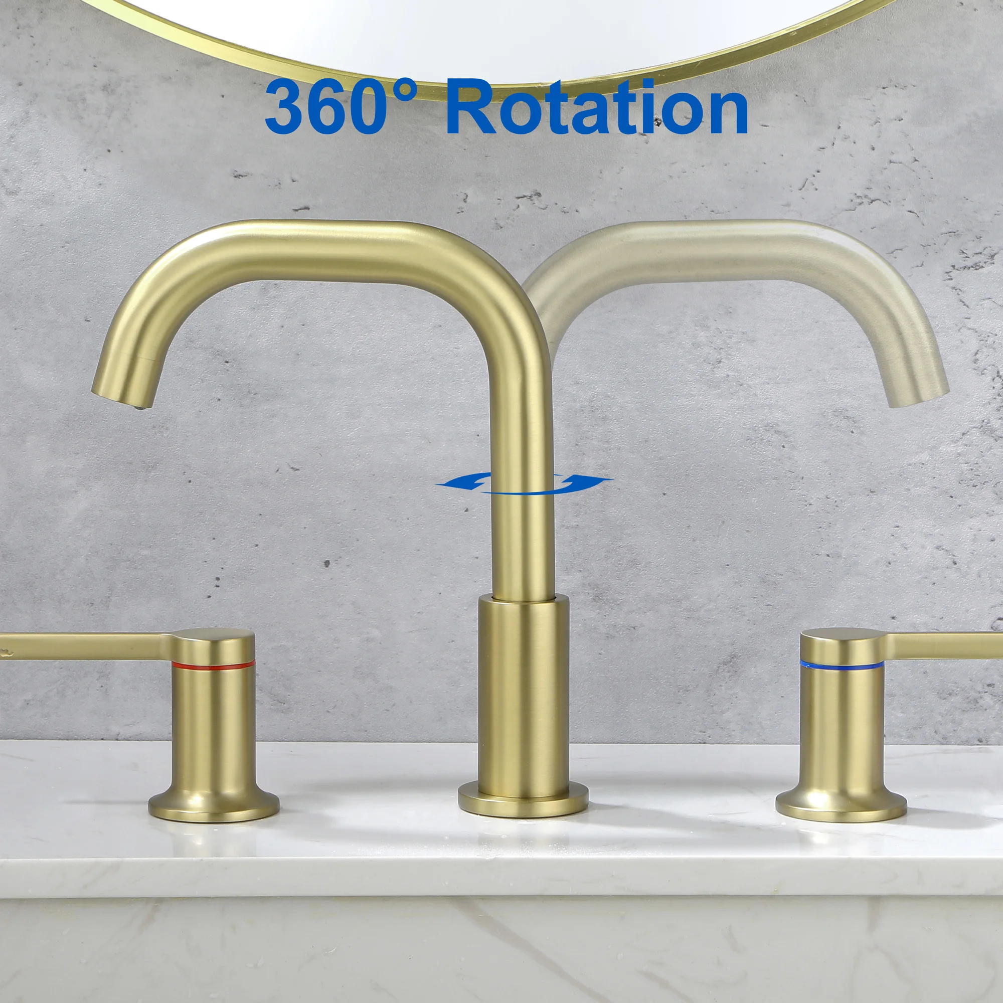 Brushed Gold Bathroom Faucet 3 Holes 2 Handles Lavatory Vanity Sink Faucet Widespread 8 Inch Bathroom Sink Faucet Basin Faucets