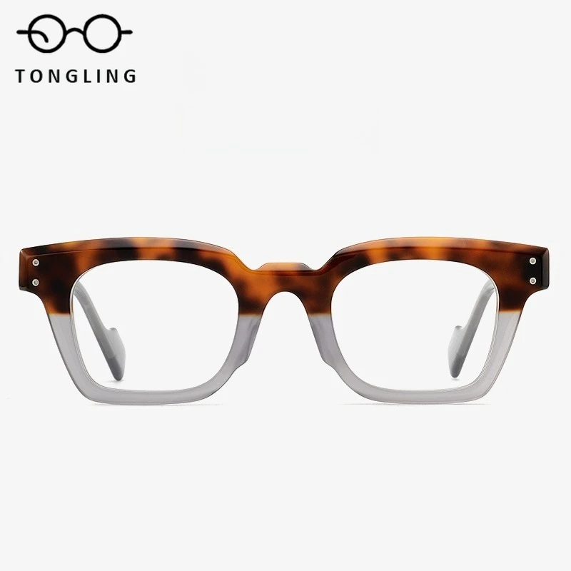New Stylish Men Designer Personalized Patchwork Rectangular Acetate Glasses Retro Women Casual Unique Distinctive Eyeglass Frame