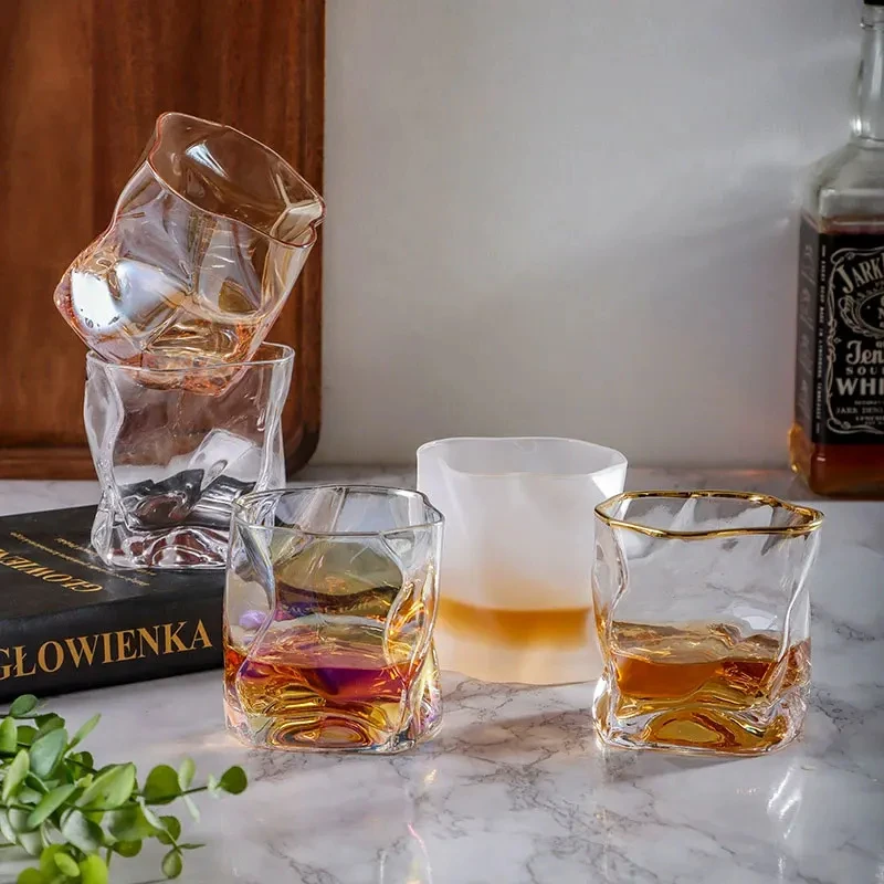 2Pcs Fashion 280ml Twist Shaped Cocktail Glass, Irregular Multi Colored Whiskey Cup, Beverage Wine Glass For Home Bar Decor