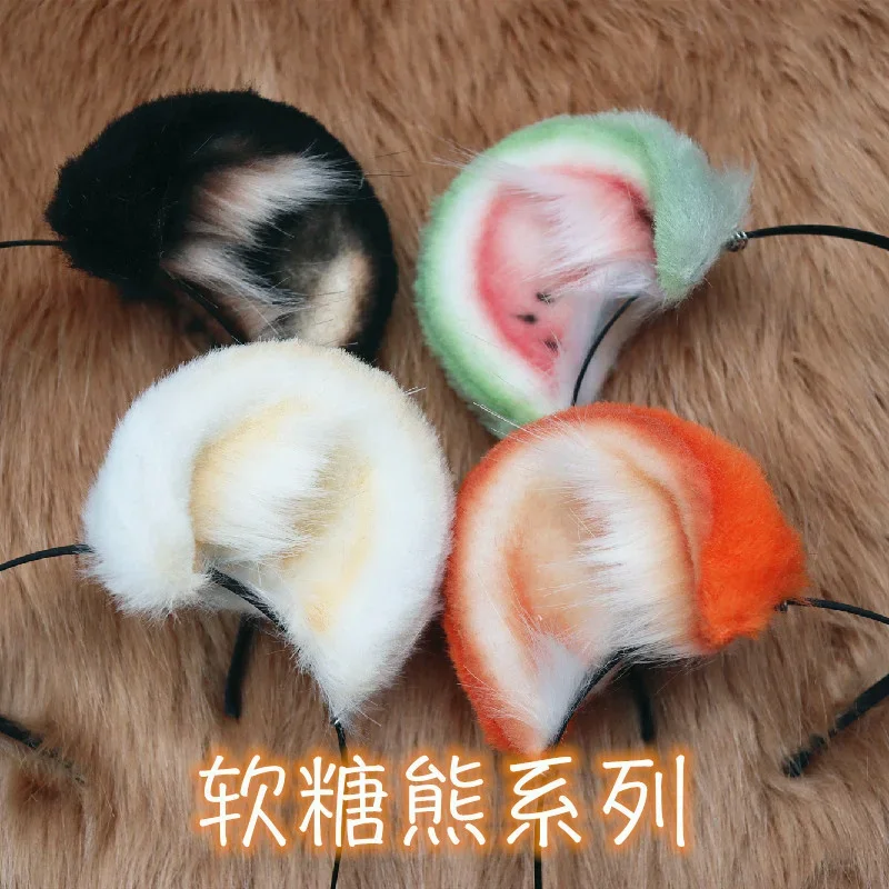 Handmade Dairy Fruit Color Beast Bear Ear Hair Hoop Cosplay DIY Anime Ears Hairhoop Headwear For Halloween Christmas Cosplay