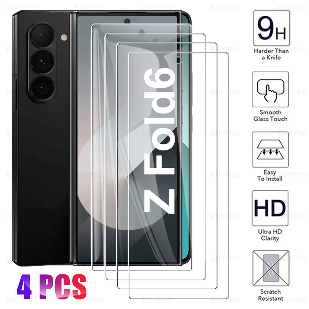 4 Stück SamsungZ Fold 6 Glas für Samsung Galaxy Z Fold6 Displayschutzfolie Samsung ZFold6 ZFold 6 5G klare gehärtete Glasabdeckungsfolie