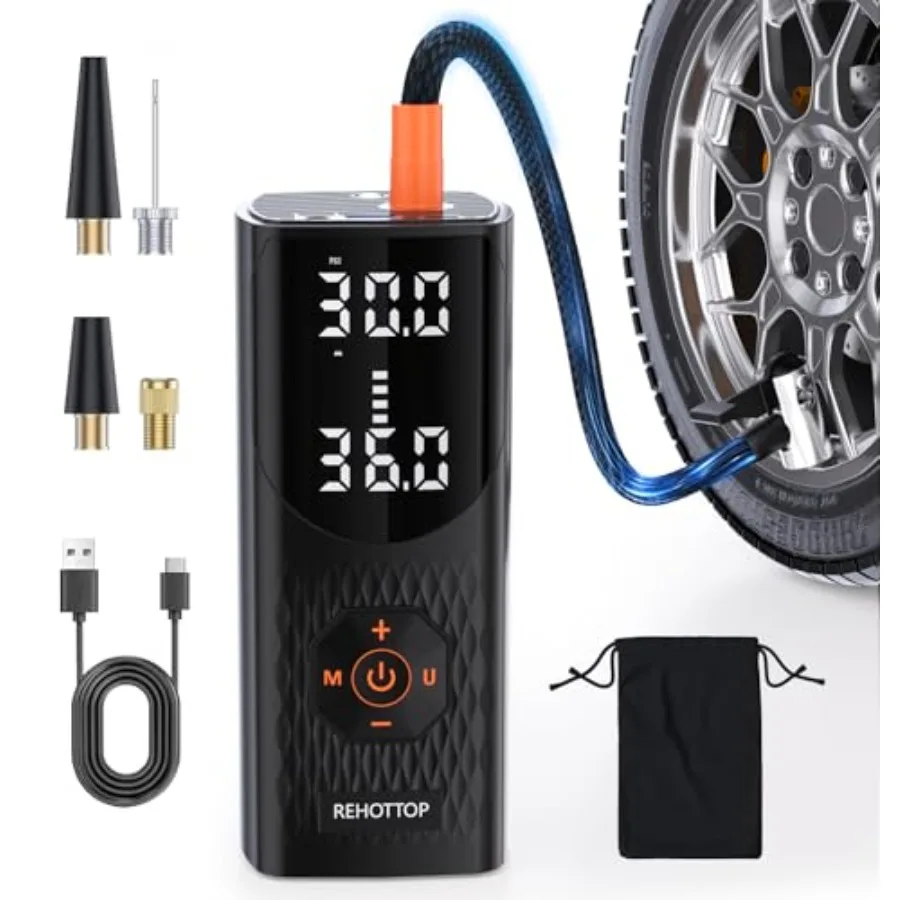 Tire Inflator Portable Air Compressor 160 PSI Cordless Air Pump for Car Tires with Digital Pressure Gauge LED Light and Auto Sh