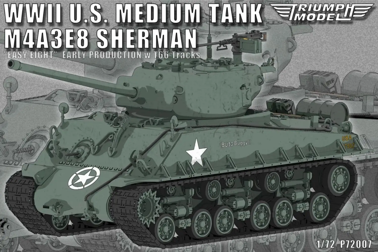 OSTRICH - Model P72007 1/72 WWII US MEDIUM TANK M4A3E8 SHERMAN MODEL KIT