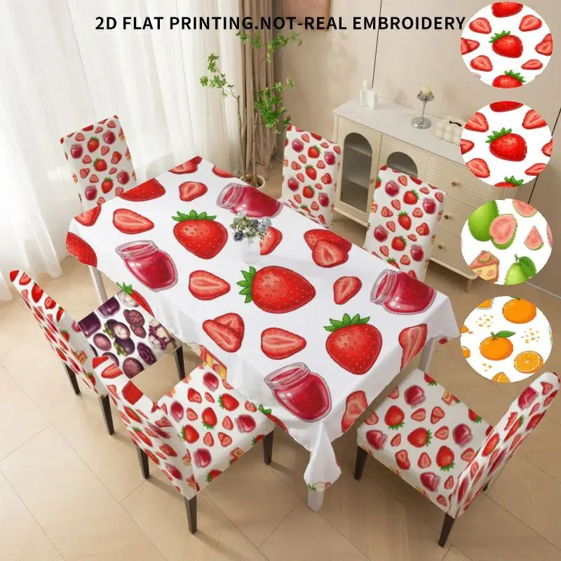 Elastic dining chair cover Bow chair cover Tablecloth, strawberry, orange, mangosteen, tropical fruit 2D flat pattern