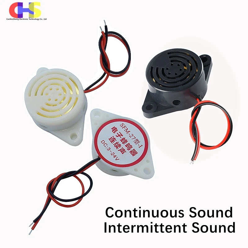 2pcs SFM-27 DC3-24V Intermittent/Continuous Sound Electronic Buzzer HYT-3015 High-decibel Active Sounder Alarm Horn White Black