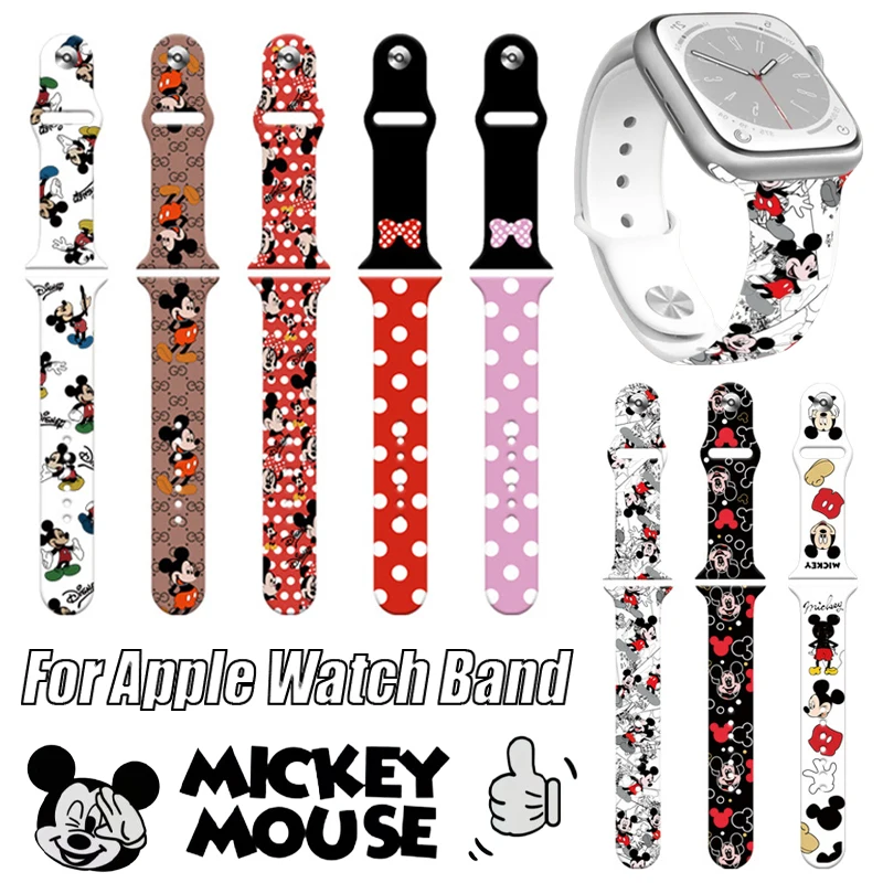 Disney Mickey Minnie Mouse Strap for Apple Watch Band 45mm 44mm 42mm 41mm 49mm Cartoon WatchBand for Iwatch Series Ultra 2 9 7