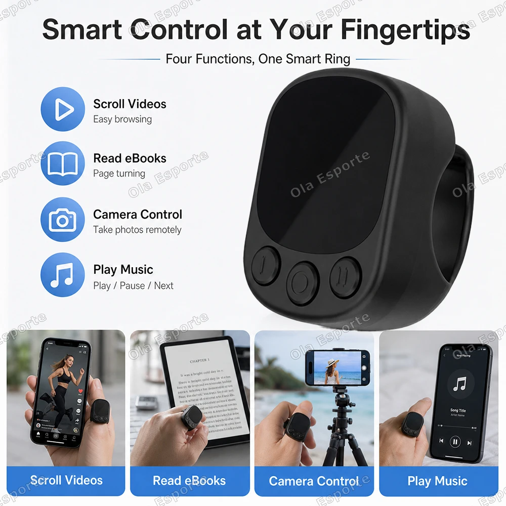 New Mini Wireless Remote with Touchpad Scrolling Ring Bluetooth Page Turner for iPhone Android iPad Controller USB Rechargeable