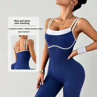 Women One-piece Yoga Jumpsuit With Pads Sleeveless Patchwork Slim Fit Sports Outfit Tights Quick-drying Hip Gym Fitness Clothes - Image 4