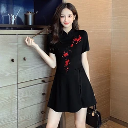 Retro embroidered cheongsam dress + high waist shorts two-piece suit 2023 new suit female summer fashion