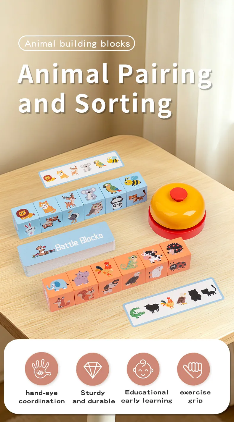 Würfel-Tier-Puzzle Holzbausteine Brettspiel Holzklötze für Kinder Spielzeug Geschenk – Detail 1