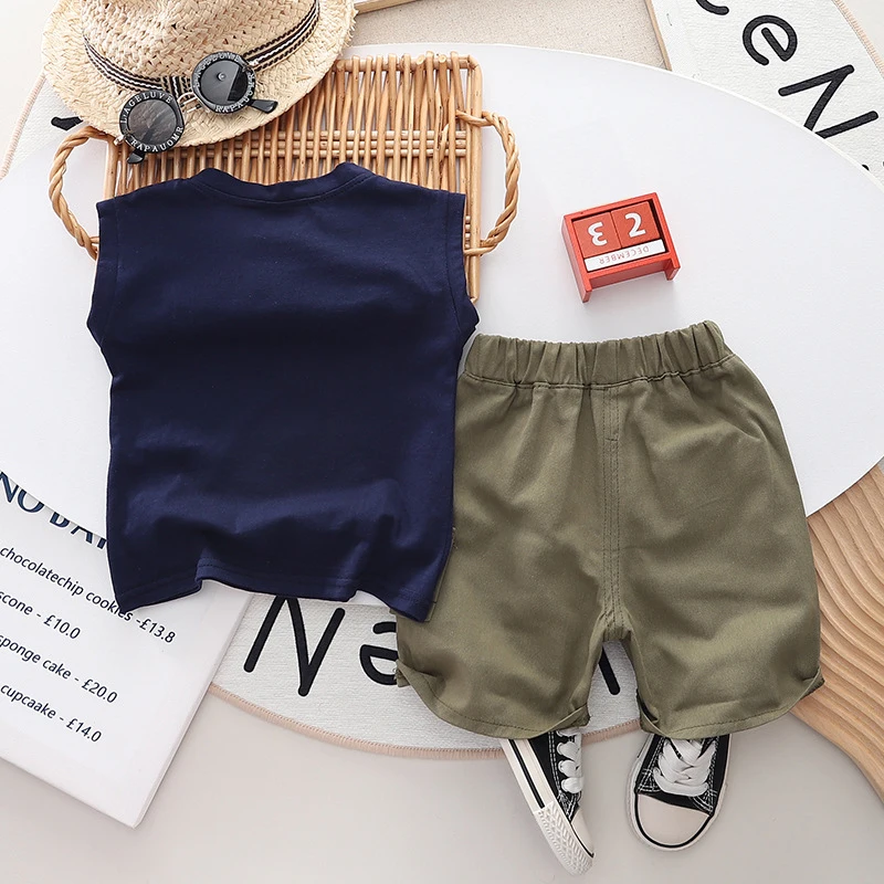 0-5-Year-Old Boys' Set Summer Children's Sleeveless Top Casual Shorts Two-Piece Set Men's Baby Fashion Clothes
