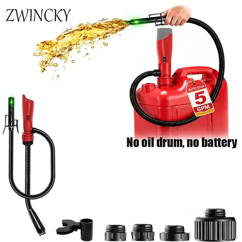 ZWINCKY Electric Fuel Transfer Pump for Milwaukee 12V Battery 4 Gas Can Adapter 5GPM Auto-Stop Cordless Portable Liquid Pump