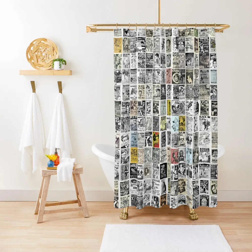 

Vintage Punk Rock Flyers Shower Curtain For Bathroom Bathroom Decor Bathroom Box Set For Curtain