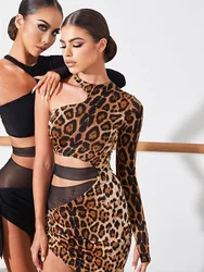 ZYMdancestyle Leopard Latin Dance Mini Dress With Bra Mesh Waist Detail and Adjustable Leg Straps ZYM Sweet Crush Dress #2240