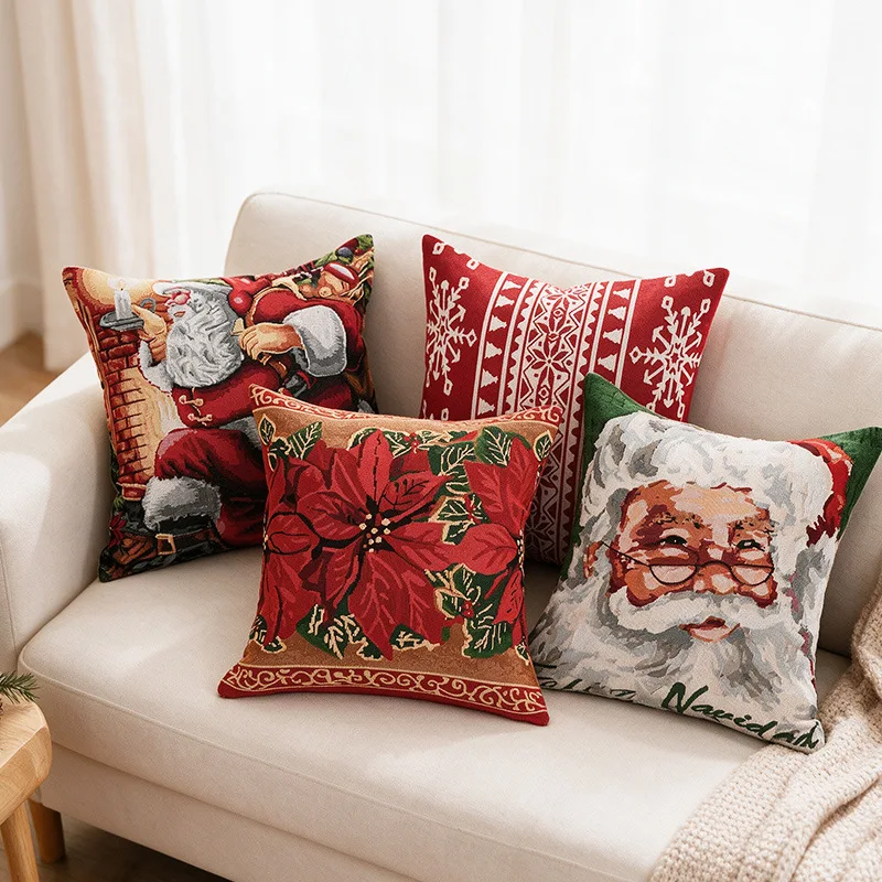 Cross-border Christmas throw pillow cover, yarn-dyed jacquard throw pillow cover, Christmas cushion cover, living room cushion