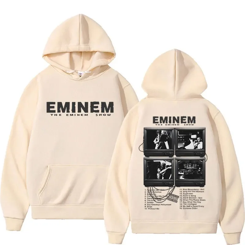 Rapper Eminem Music Album Hoodie Men Women\'s World Tour Gift for Fan Graphic Hoodies 90s Vintage Fleece Oversized Sweatshirt