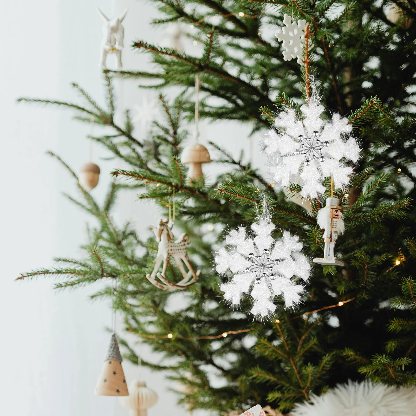 

8Pcs Large Snowflake Ornaments Festive Ceiling Pendant Tinsel Hanging Decorations Reusable Holiday Home Decor