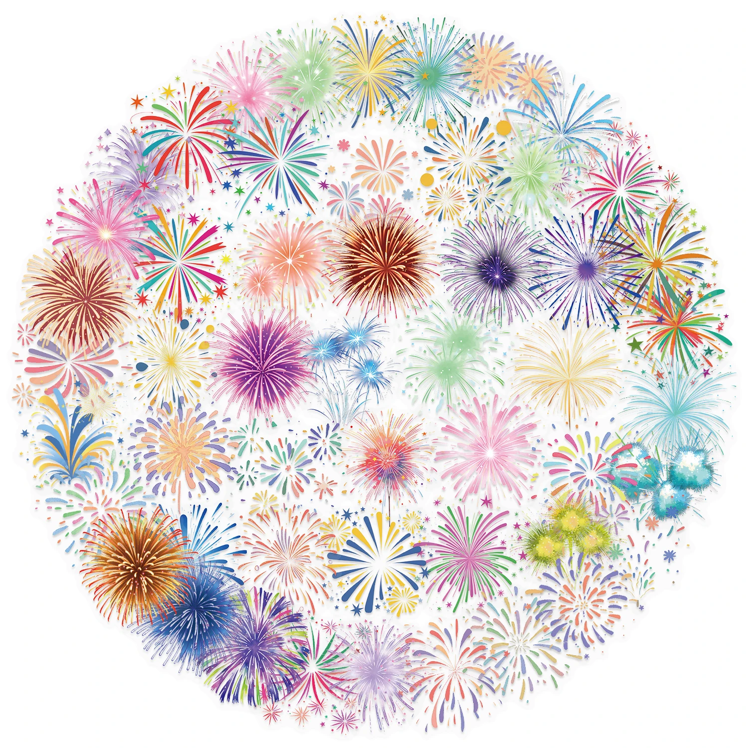 สติกเกอร์ดอกไม้ไฟ 50 ชิ้น - สติกเกอร์กันน้ำแบบใสสำหรับโน้ตบุ๊ก โทรศัพท์ กระเป๋าเดินทาง ขวดน้ำ และสติกเกอร์ตกแต่งอื่นๆ