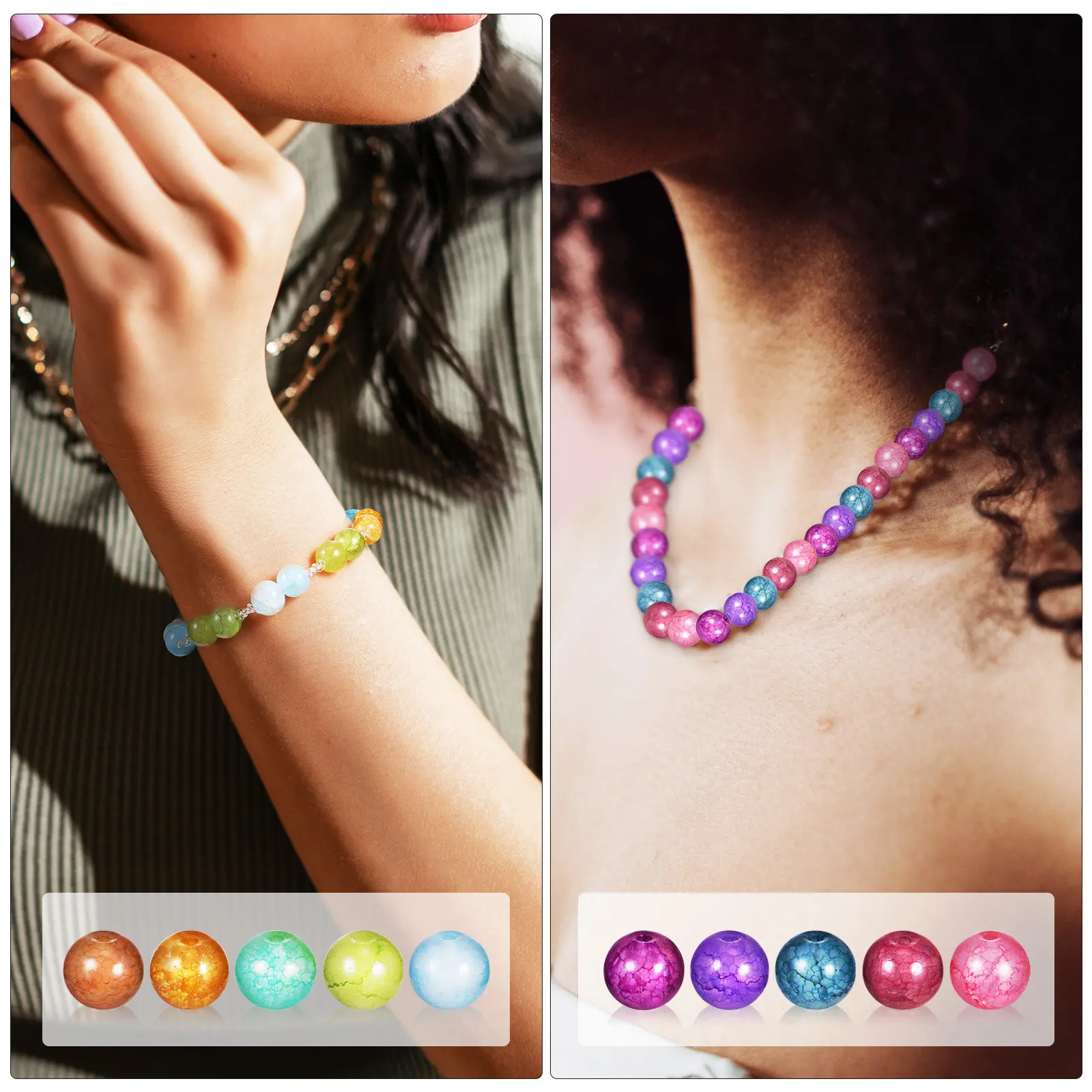 

1 Box Glass Beads Bright Color Sparkling Crackle Design Suitable Size for Stringing Crafts Jewelry Making Accessories Kit with