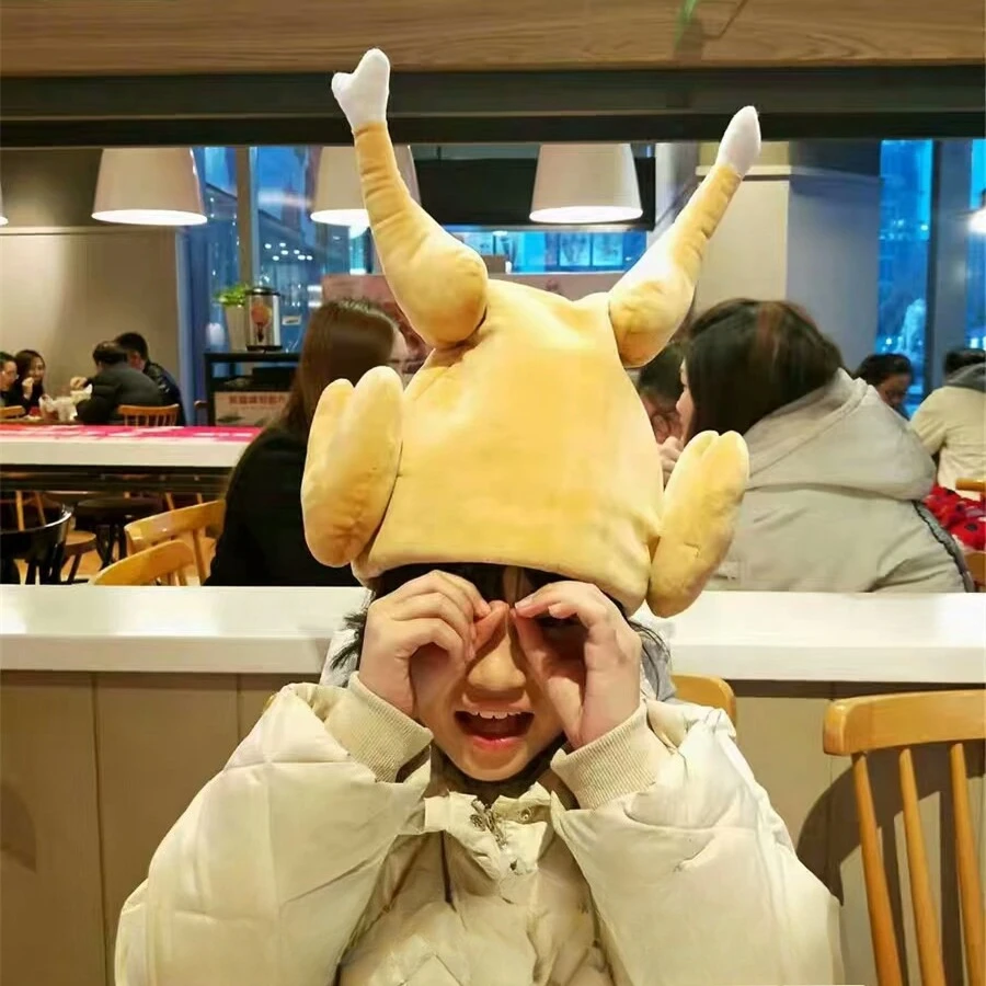 1Pc Funny Electric Chicken Leg Hat, soft plush, swing dynamically, funny stress-relief prop for party, cosplay and gifts