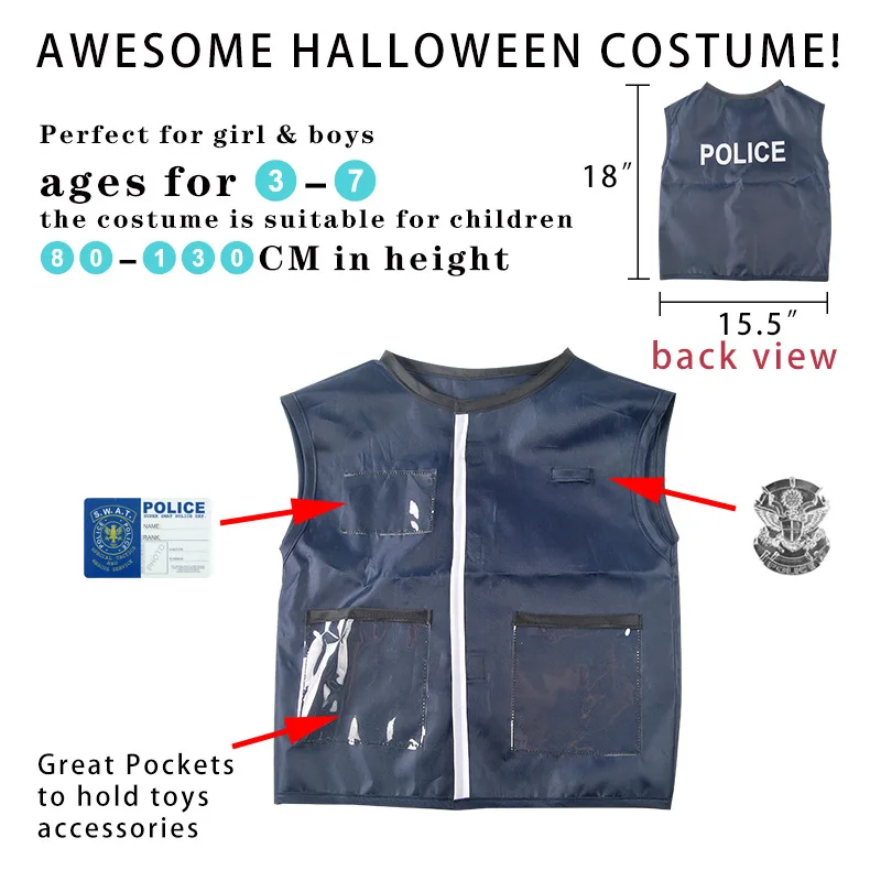 Born Toys Costume della polizia per bambini e giocattoli della polizia per bambini dai 3 ai 7 anni con accessori della polizia include bastone della polizia, manette