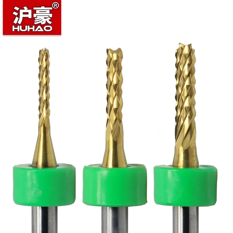 HUHAO 10pcs PCB Milling Cutter Set 0.6-3.175mm Carbide End Mill CNC Router Bit 3.175mm Shank Cutter Kit PCB Machine Milling Tool