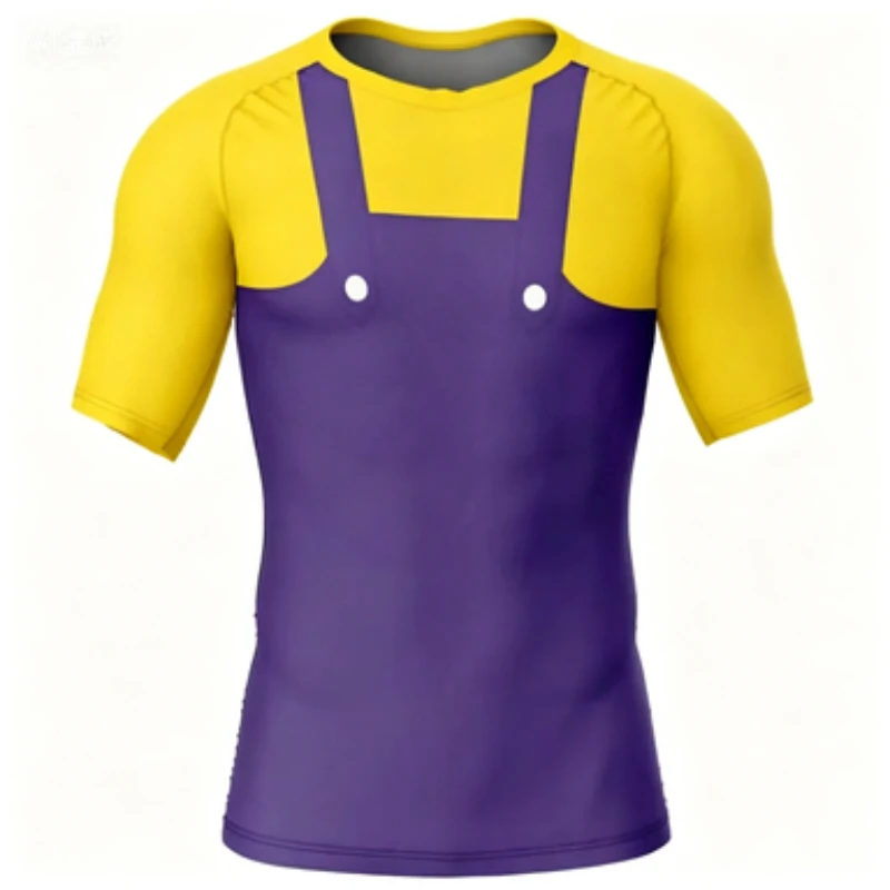 Vitality Retro Style Mario Overalls Printed Quick Drying Breathable Fitness Training T-shirt